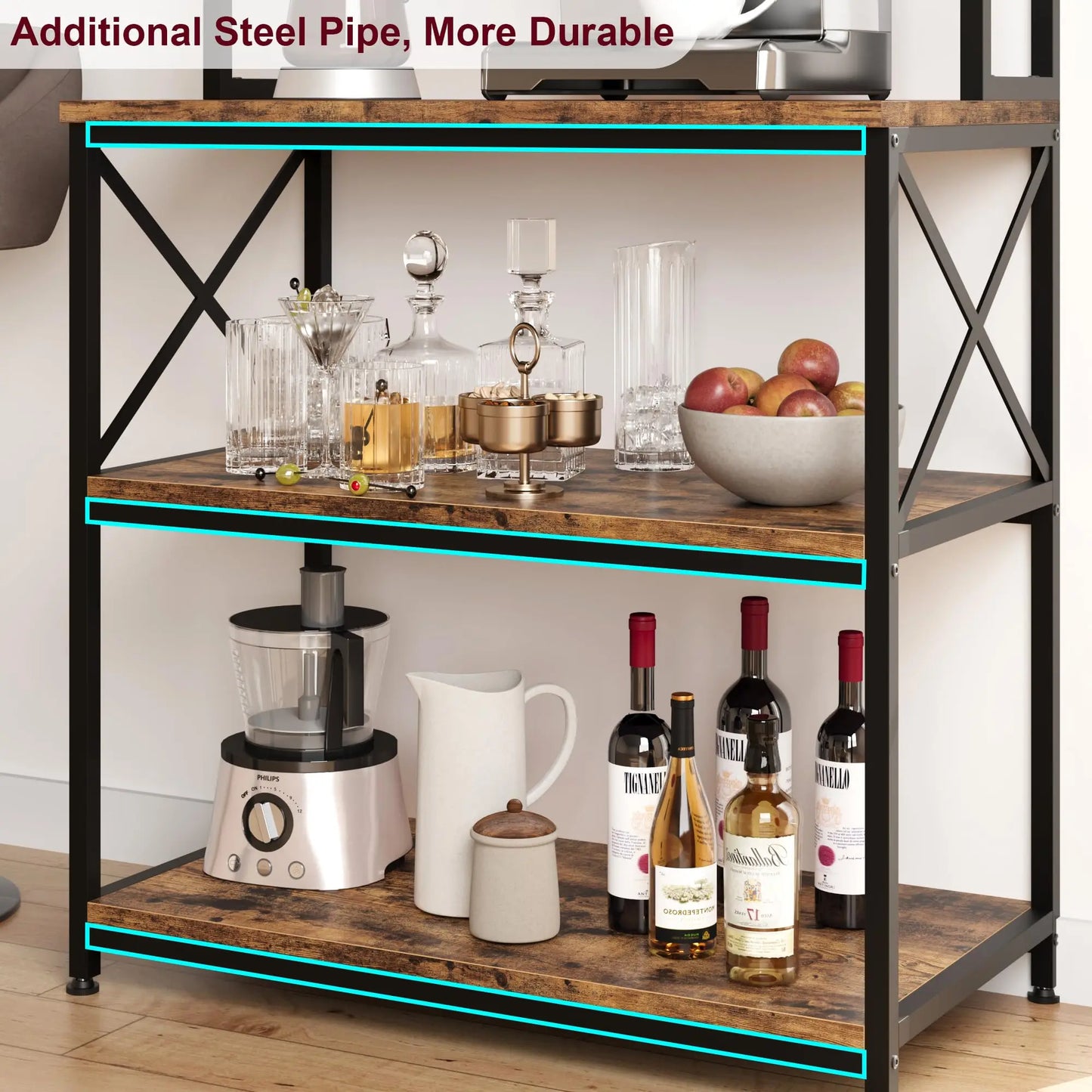 Microwave 5 Tier Standing Kitchen Shelf With 6 Hooks