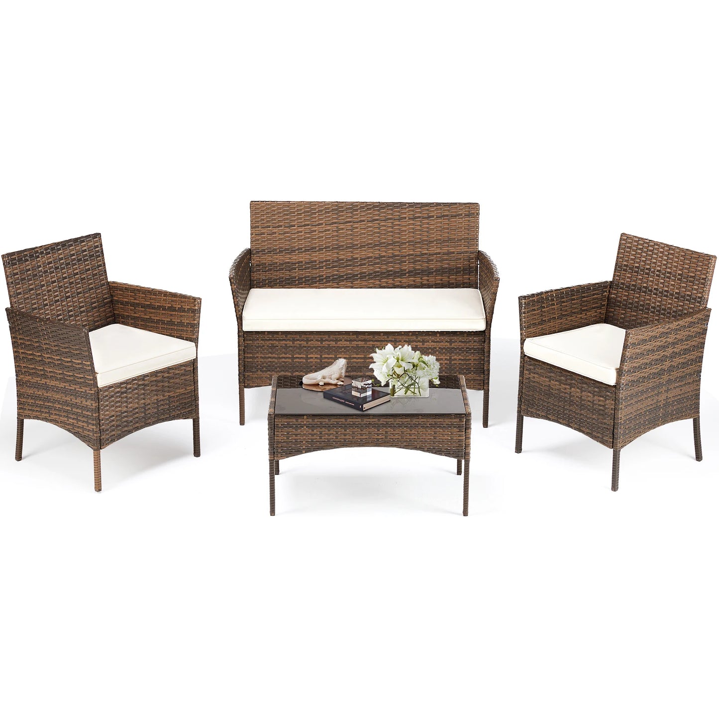 Outdoor Patio Furniture Set Rattan Wicker With Glass Table