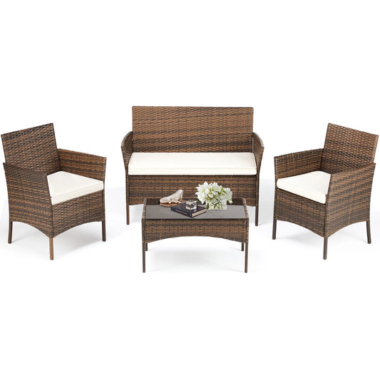 Outdoor Patio Furniture Set Rattan Wicker With Glass Table
