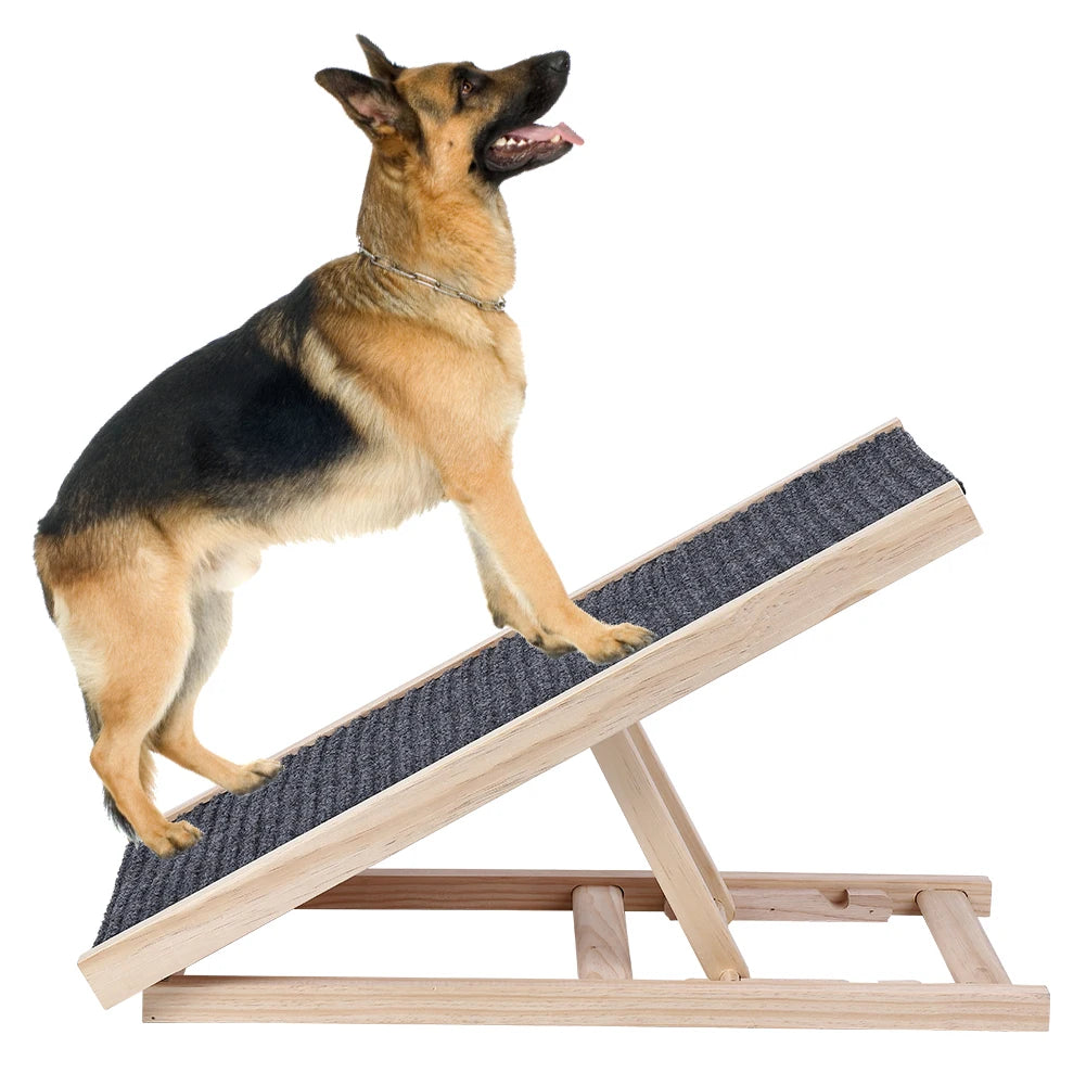 HiMISS Adjustable Height Folding Wooden Dog Ramp With Anti Skid