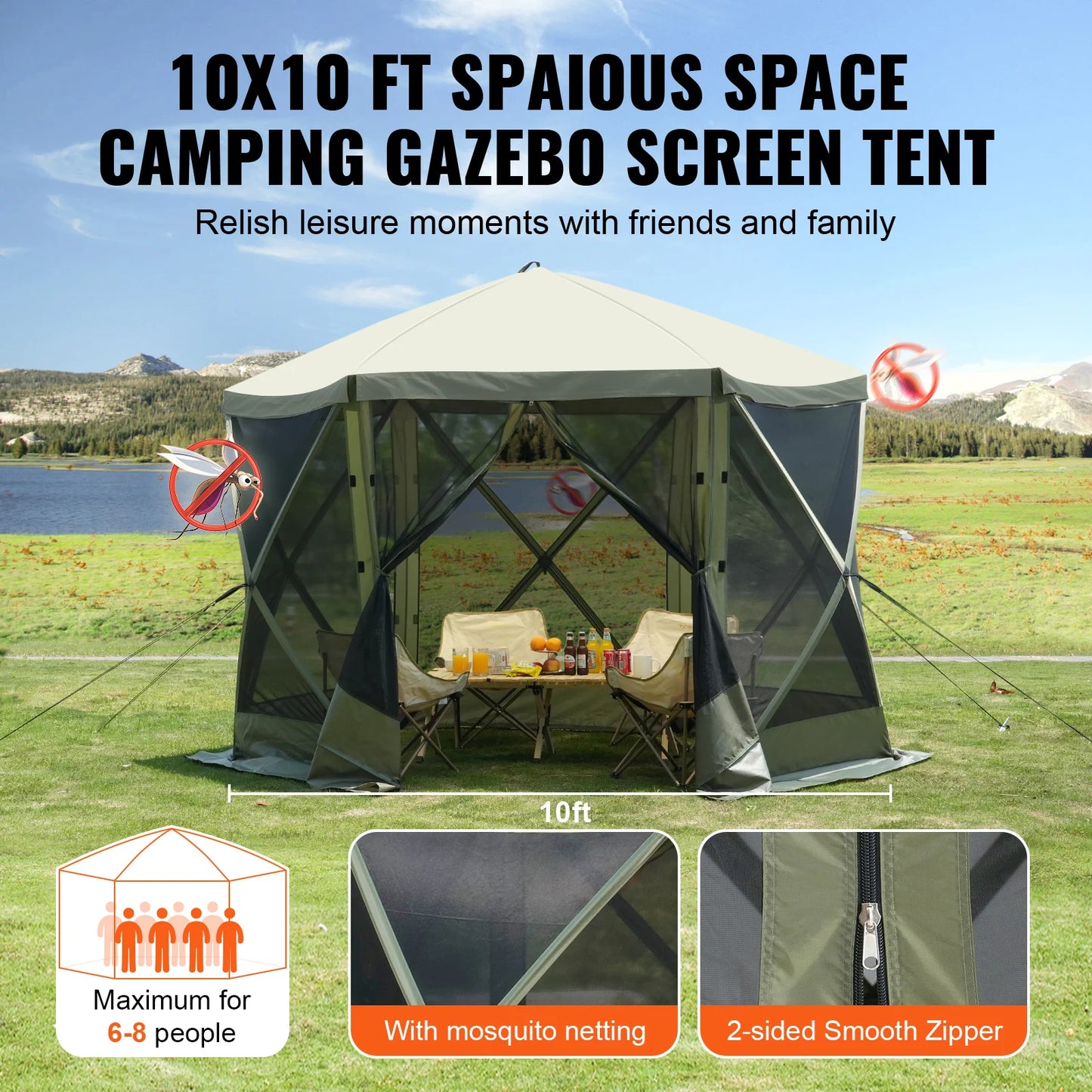 SucceBuy Pop Up Gazebo Tent With Privacy Cloths Mesh Windows