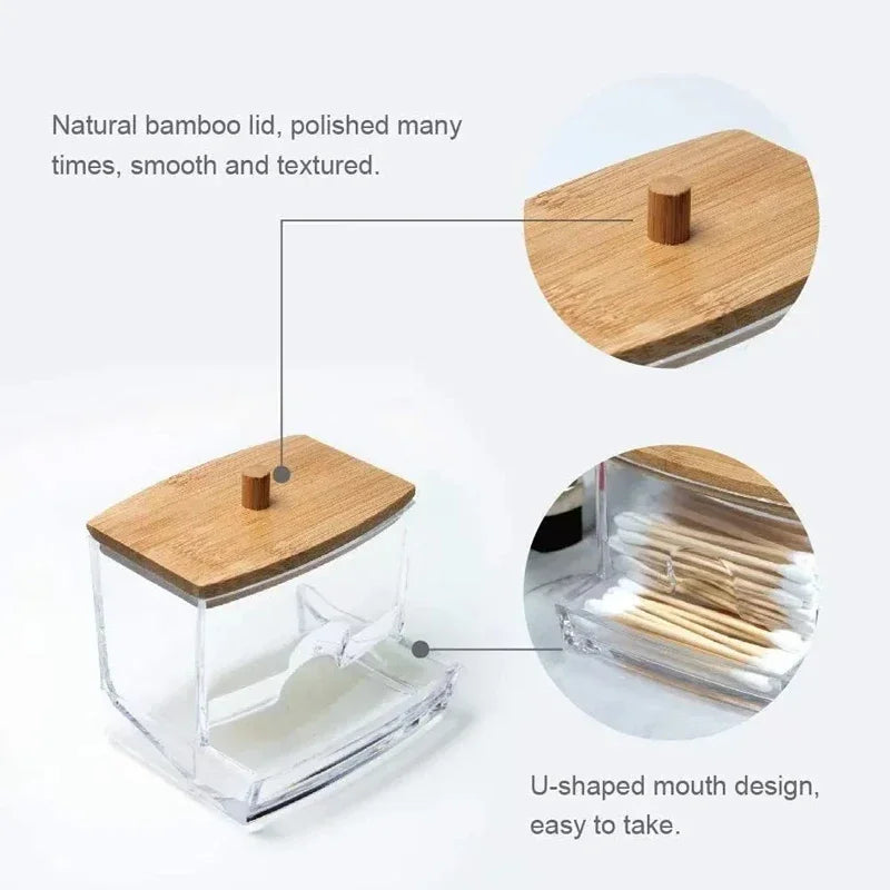 Cotton Swab Storage Box Double Head Cotton Buds Bamboo Cover