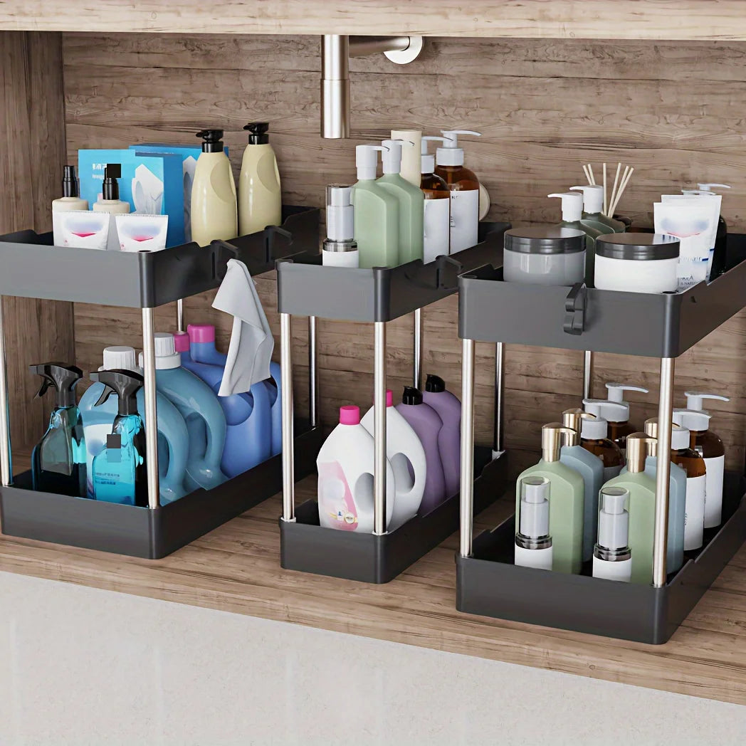 Under Bathroom Sink Organizer Set With Double Tier Racks Kitchen