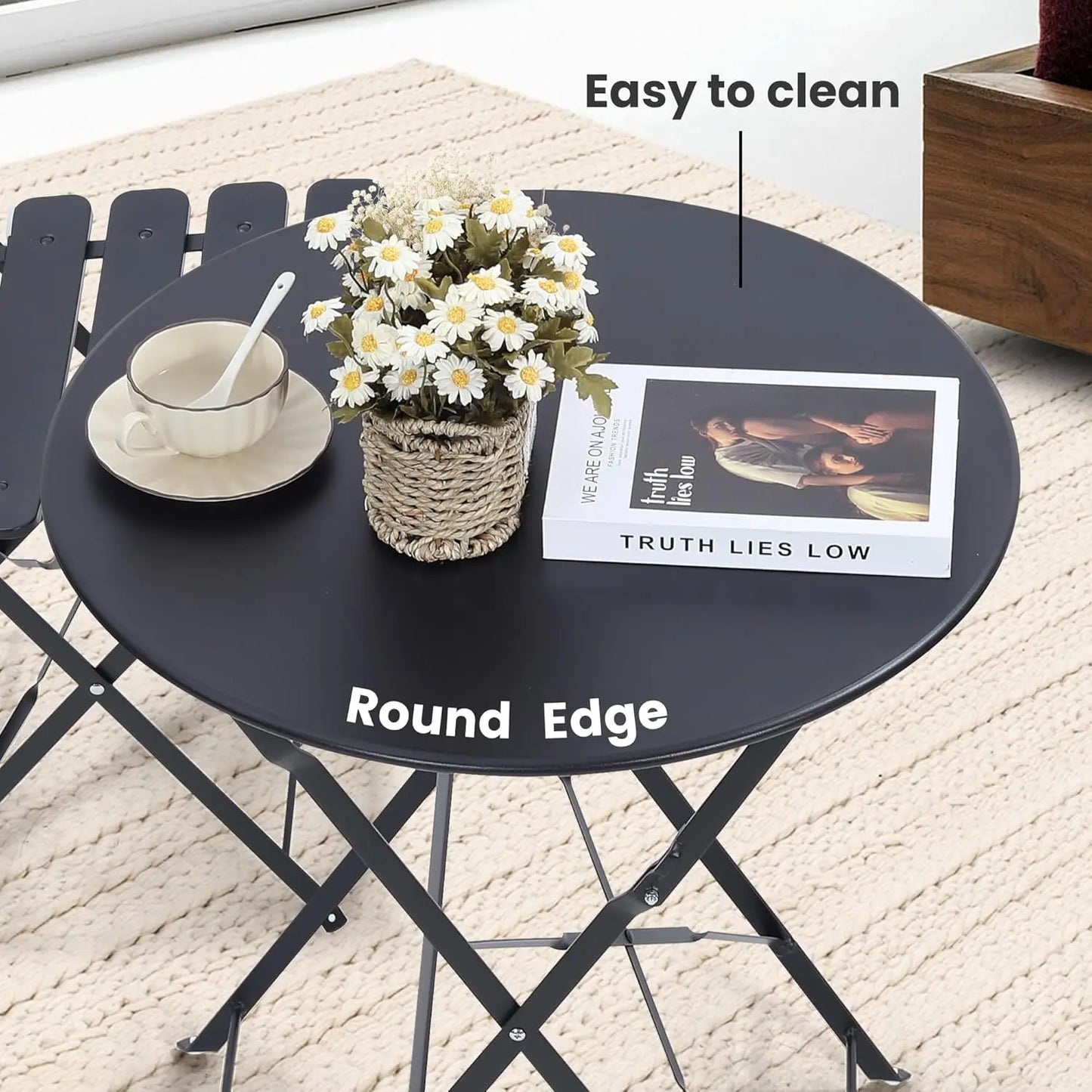 Foldable Patio Bistro Set With Space Saving Table And Chairs