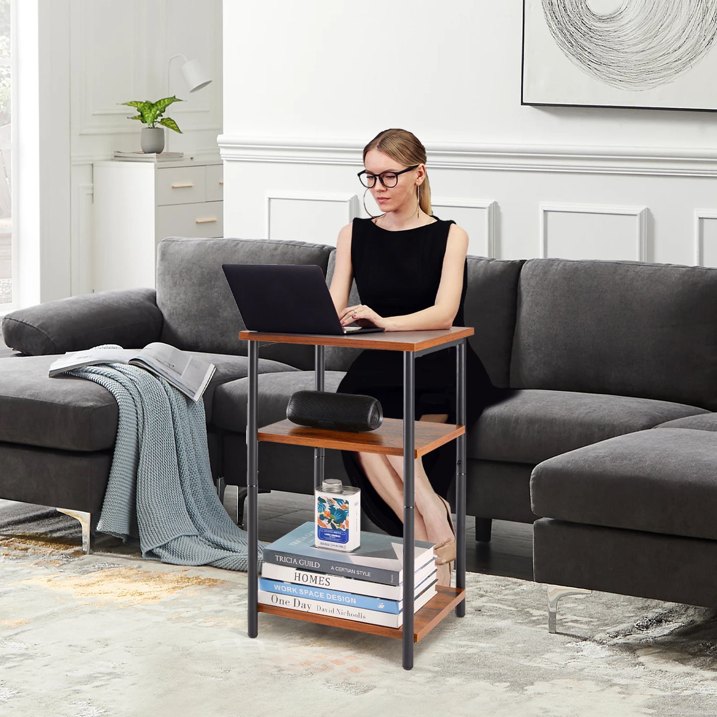 JHK End Table With Adjustable Feet Space Saving Frame