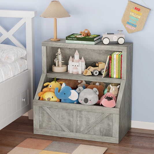 Kids Wooden Bookcase Organizer With Cubby Storage Shelf For Playroom