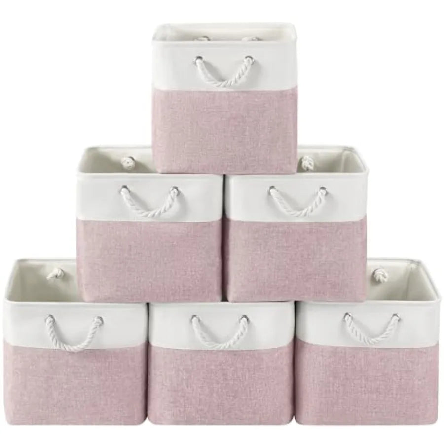Fabric Cube Storage Bins Six Pack With Handles Foldable