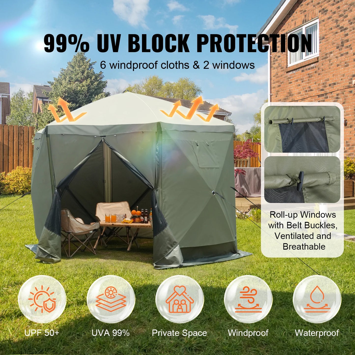 SucceBuy Pop Up Gazebo Tent With Privacy Cloths Mesh Windows