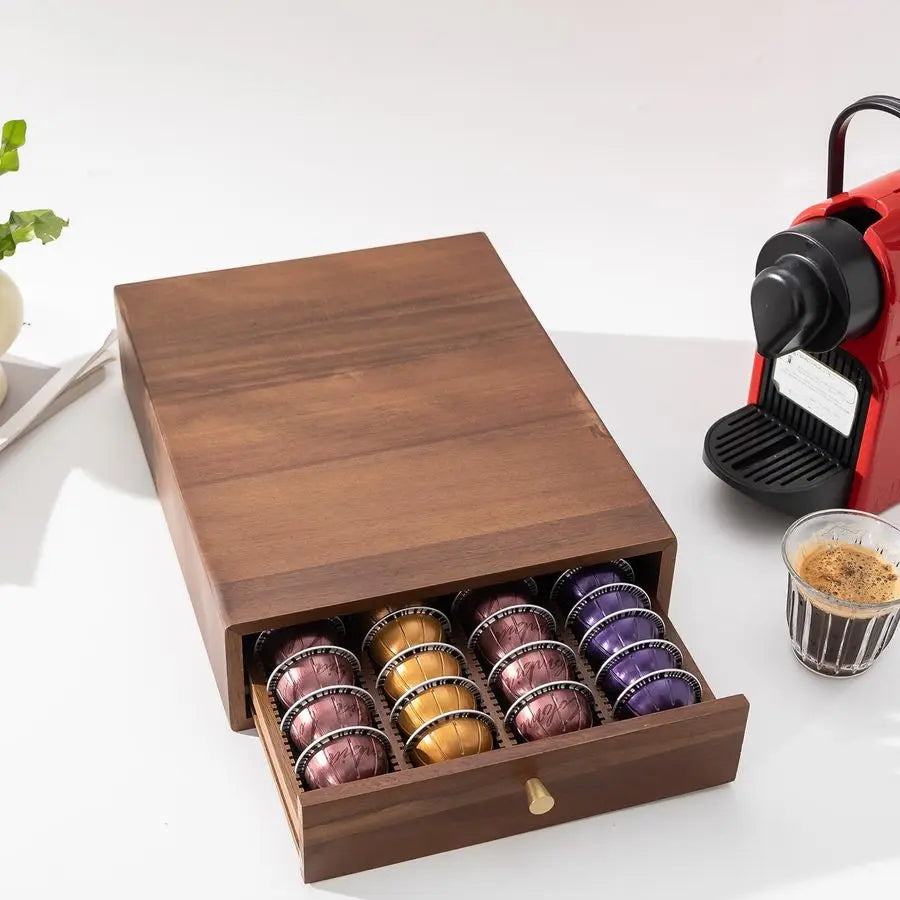 XMSJ Wood Coffee Pod Drawer for Nespresso Vertuo Pods Organizer