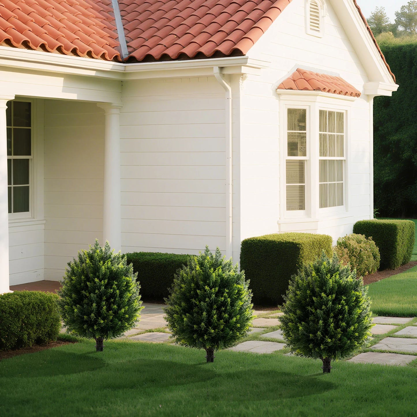 LIFEZEAL 2 Pack Artificial Cypress Topiary Trees With Ground Spikes
