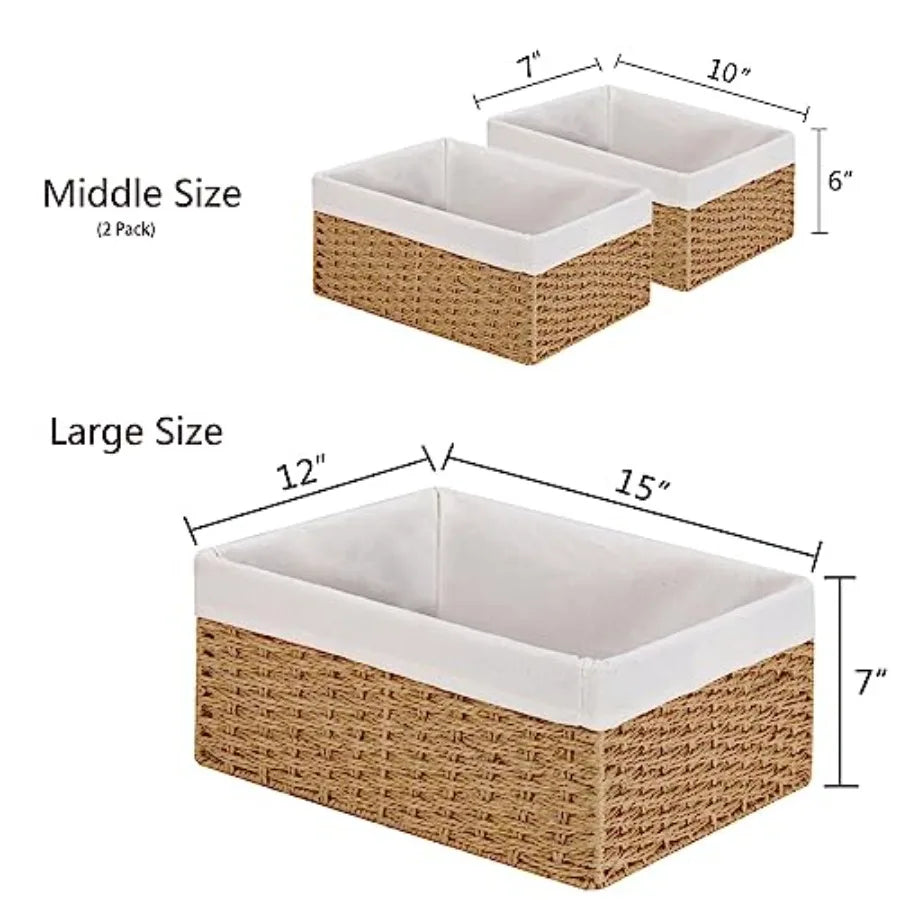 Wicker Storage Baskets 3 Pack With Paper Rope Liners