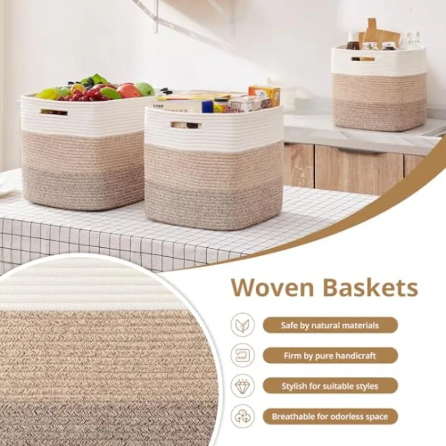 Cotton Rope Cube Storage Bins 3Pack For Shelves And Nursery