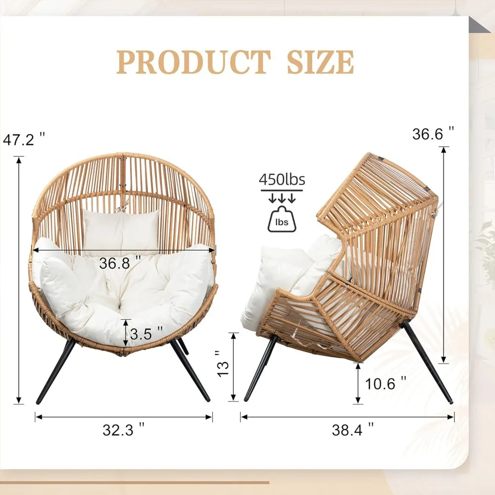 Oversized PE Rattan Egg Chair With Cushion Outdoor Patio Lounge