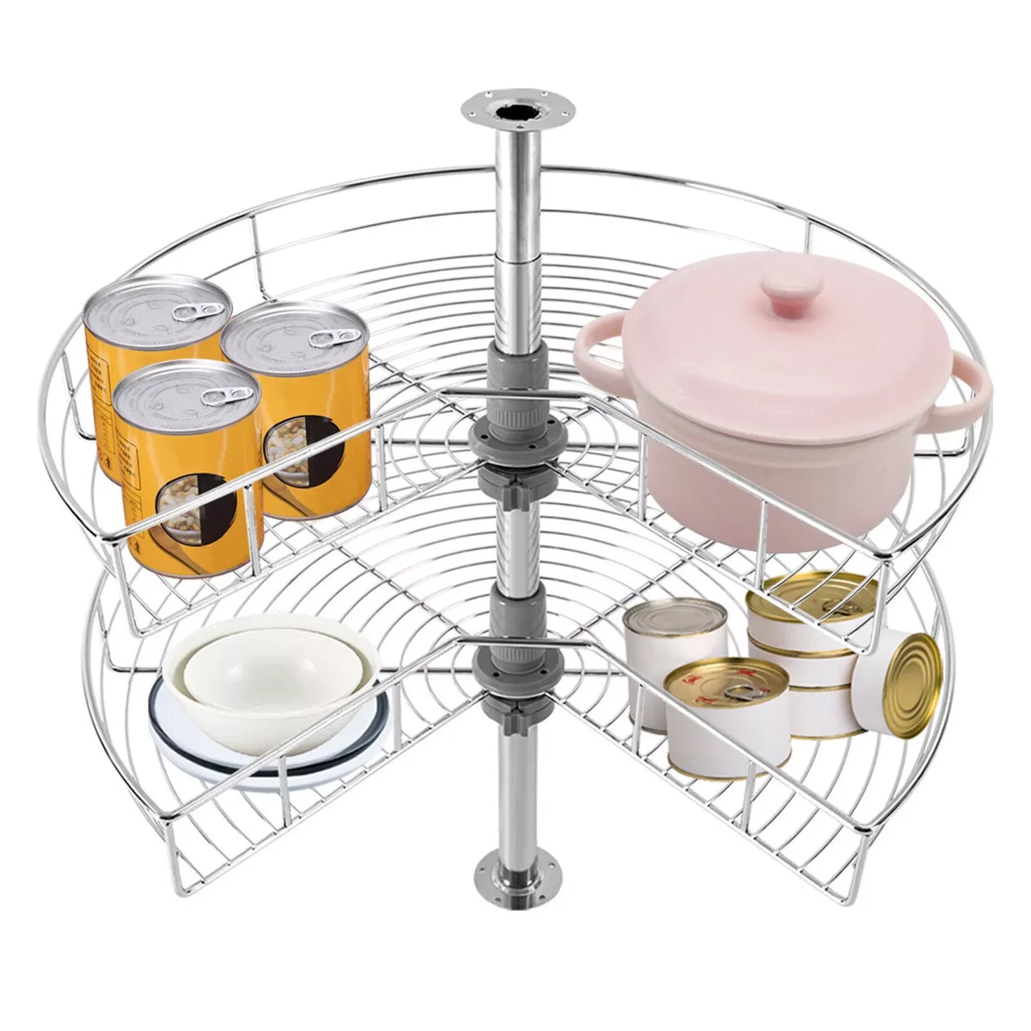Iron Kitchen Corner Base Cabinet Organizer Rack With Lazy Susan