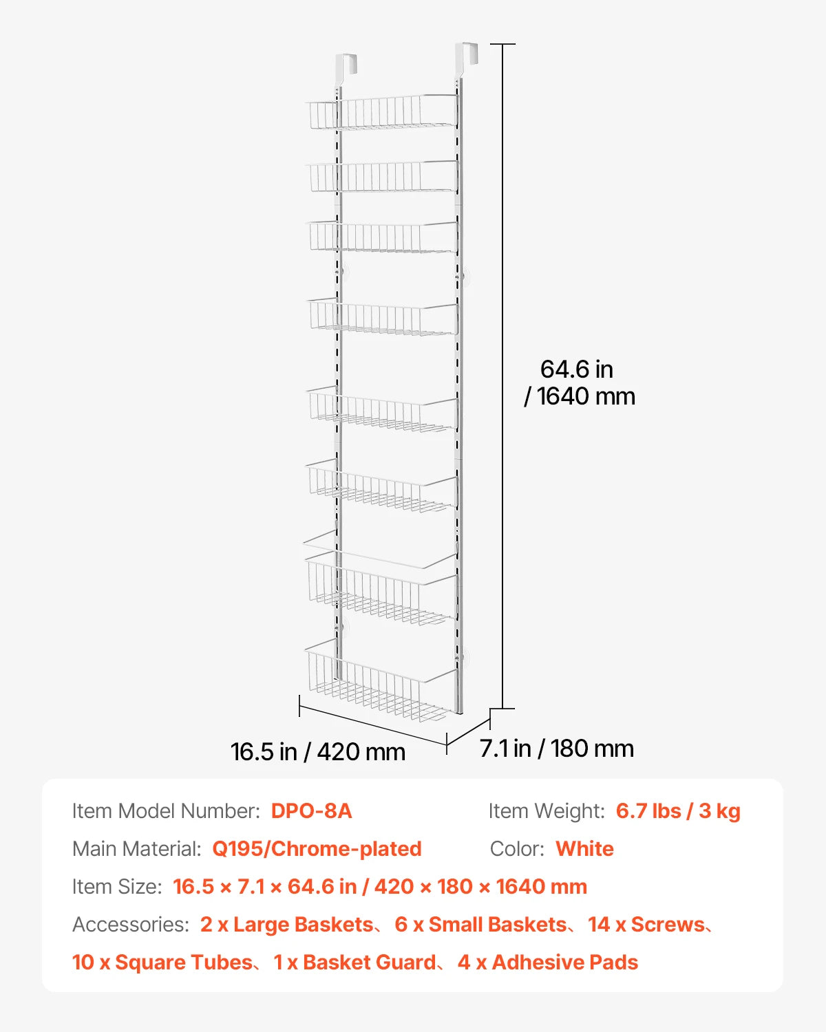 SucceBuy Over Door Pantry Organizer 6 Tier Heavy Duty Steel