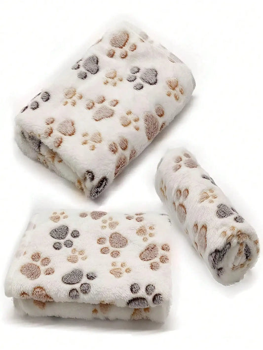 Puppy Blanket Super Soft Warm Sleep Mat Paw Print Fleece Pet Blanket
