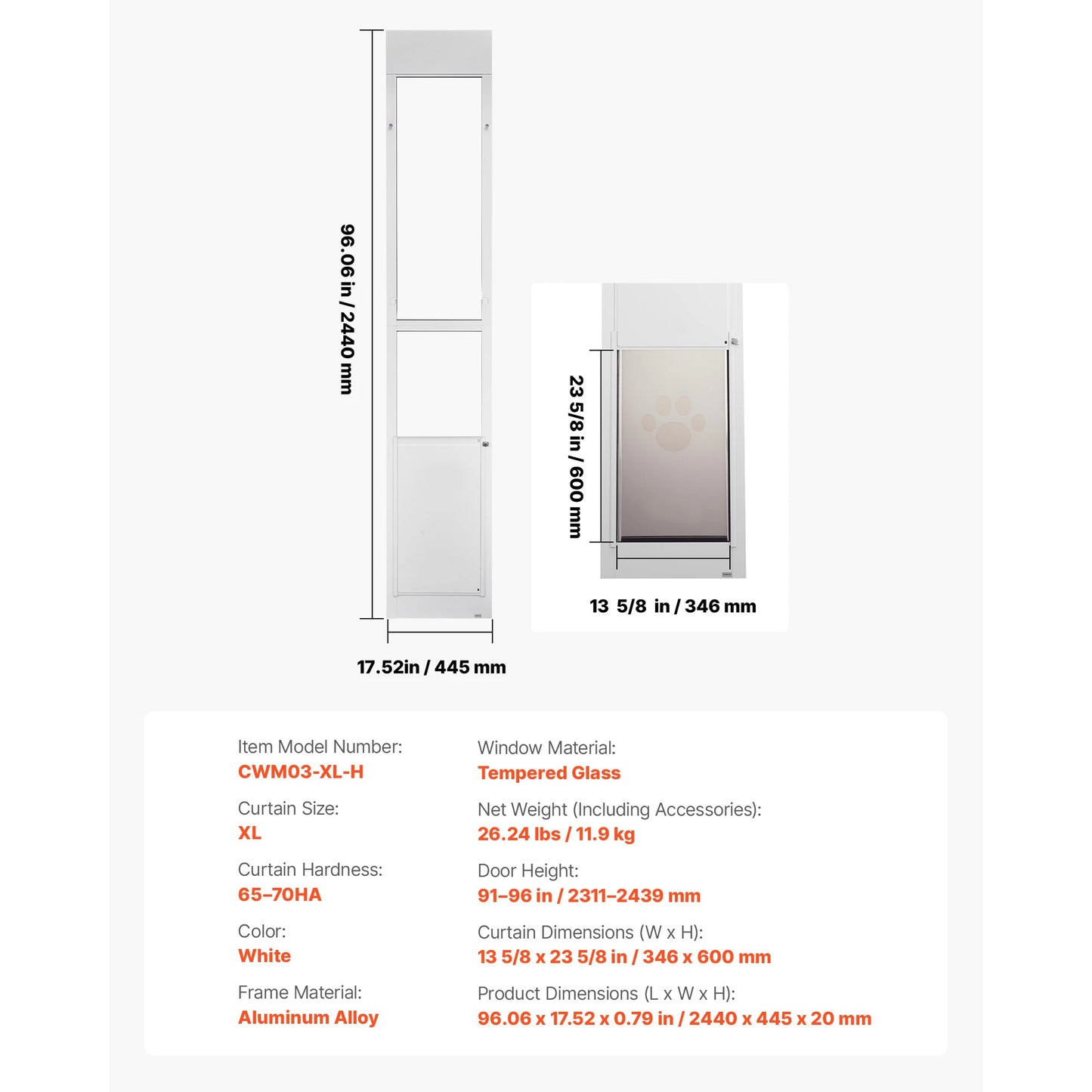 SucceBuy Sliding Glass Dog Door With Aluminum Frame Rotating Hinges
