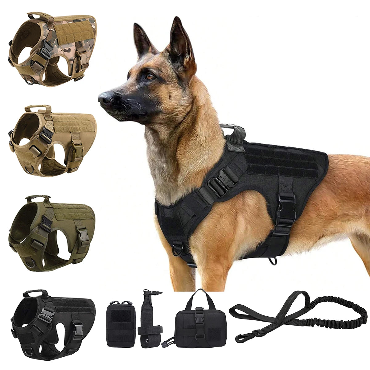 PETRAVEL Tactical Dog Harness Vest With Leash Molle Pouches