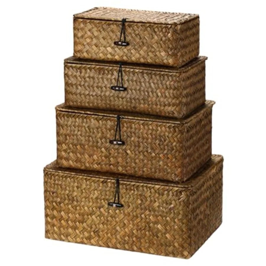 Wicker Baskets With Lids Natural Seagrass Storage Bins