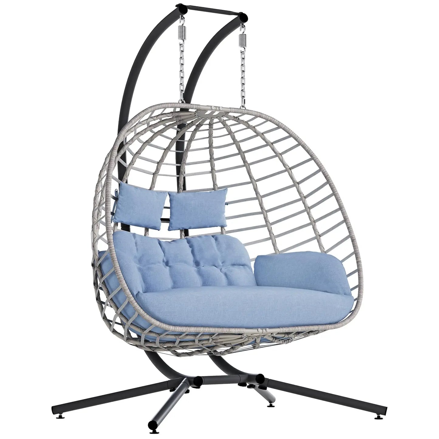 Double Hanging Egg Chair With Stand 2 Person Wicker Swing