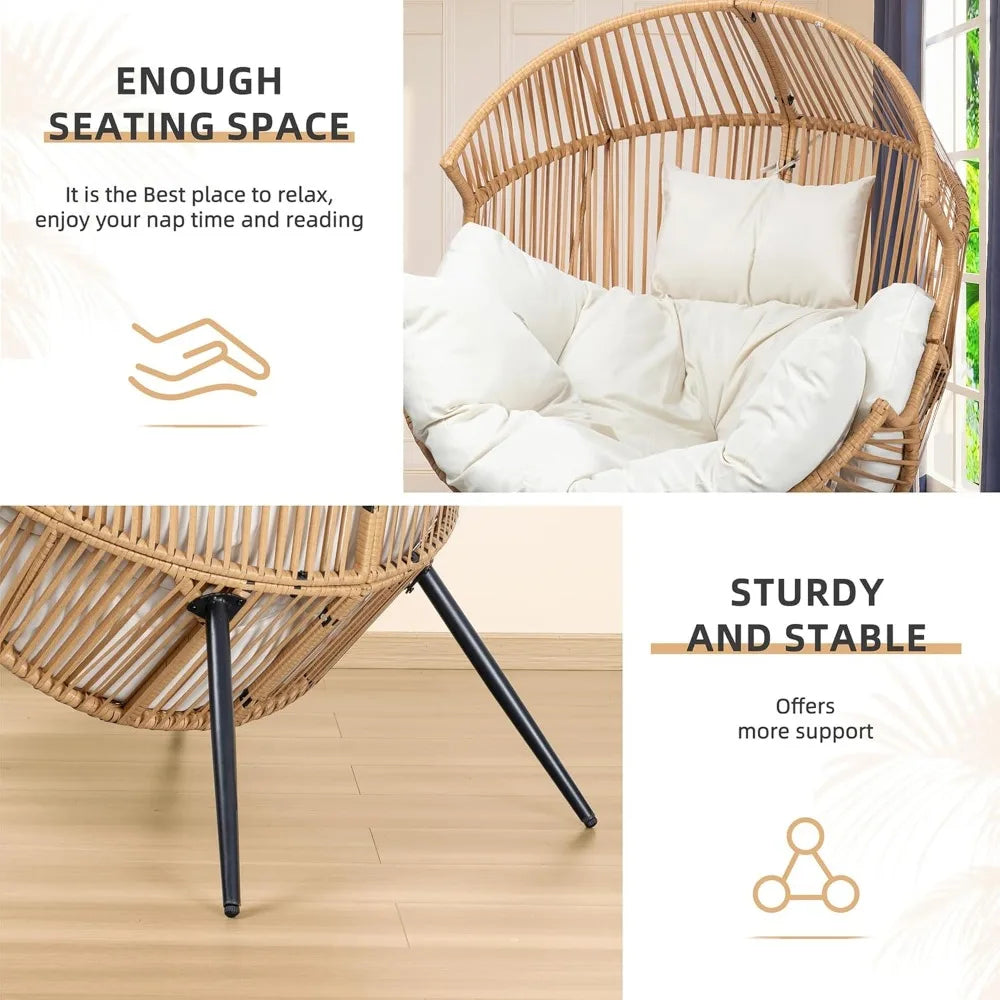Oversized PE Rattan Egg Chair With Cushion Outdoor Patio Lounge