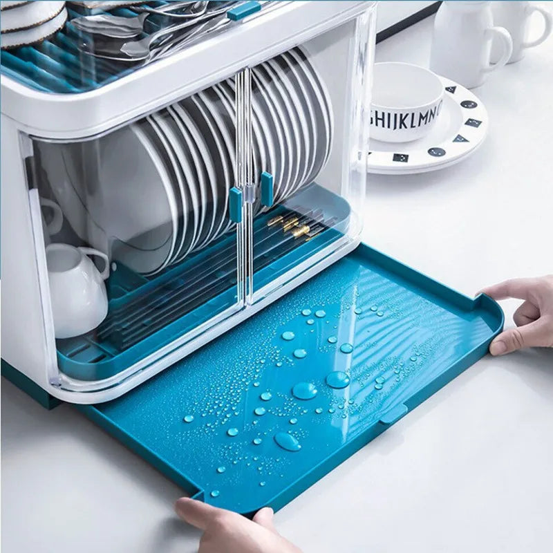 2-Layer Kitchen Cutlery Rack And Dish Drying Rack With Lid