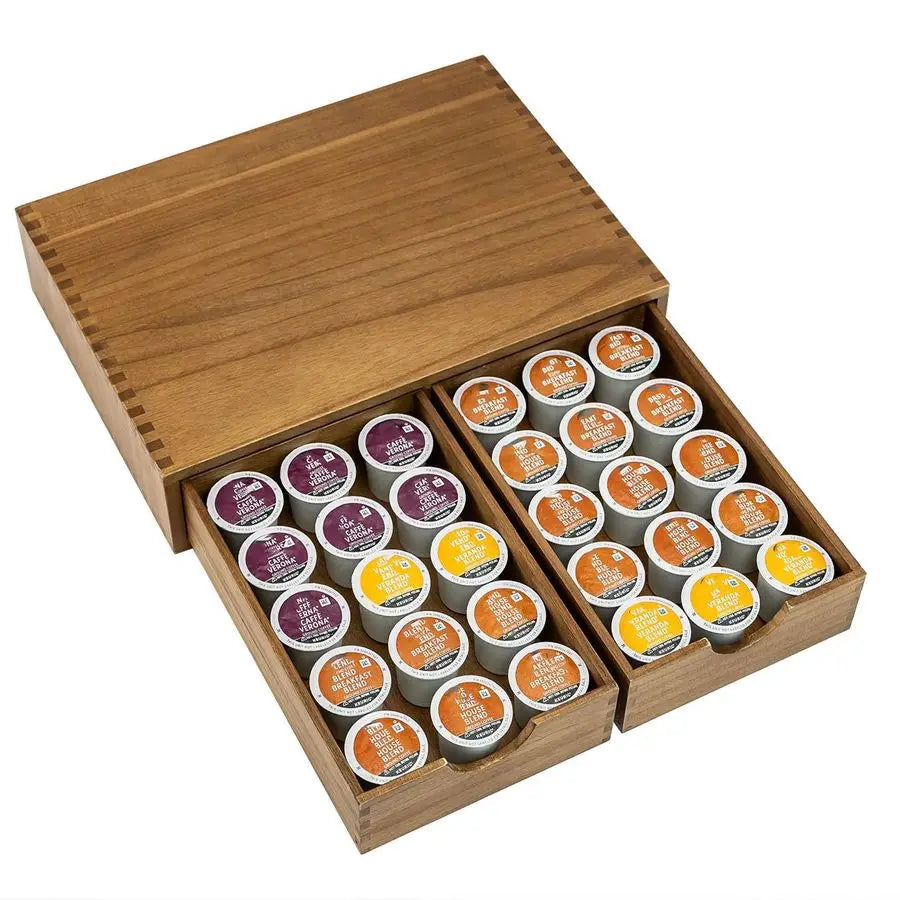 XMSJ K Cup Organizer Wood Coffee Pod Storage Box And Drawer