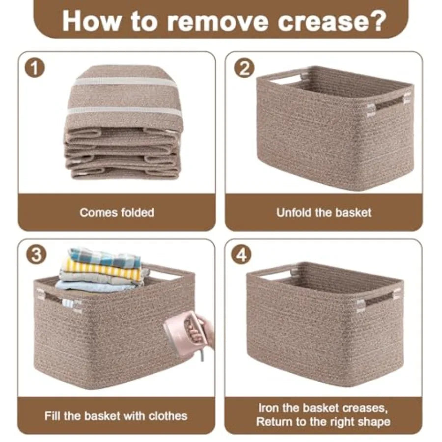 Woven Storage Baskets for Shelves and Organizing Cotton Rope Bins