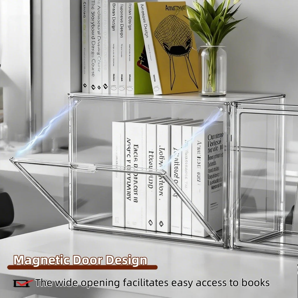 Clear Display Box Organizer 4 Pack Stackable With Magnetic Door Large Capacity