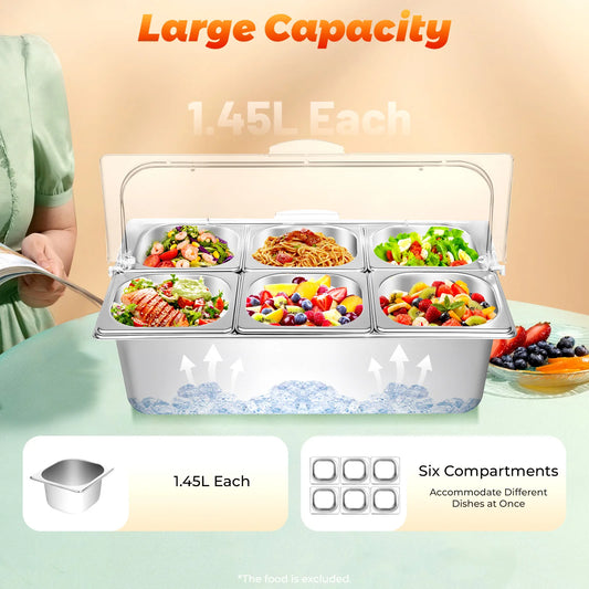 Bymaocar Countertop Buffet Tray With 6 Pans Condiment Dispenser