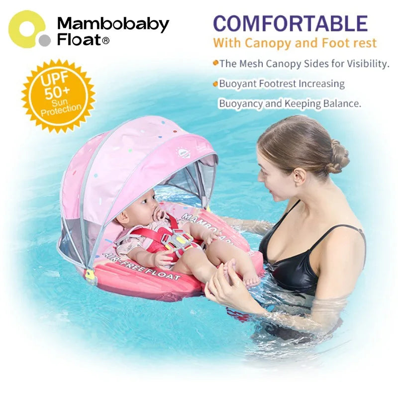 Mambobaby Baby Pool Float With Canopy And Adjustable Strap
