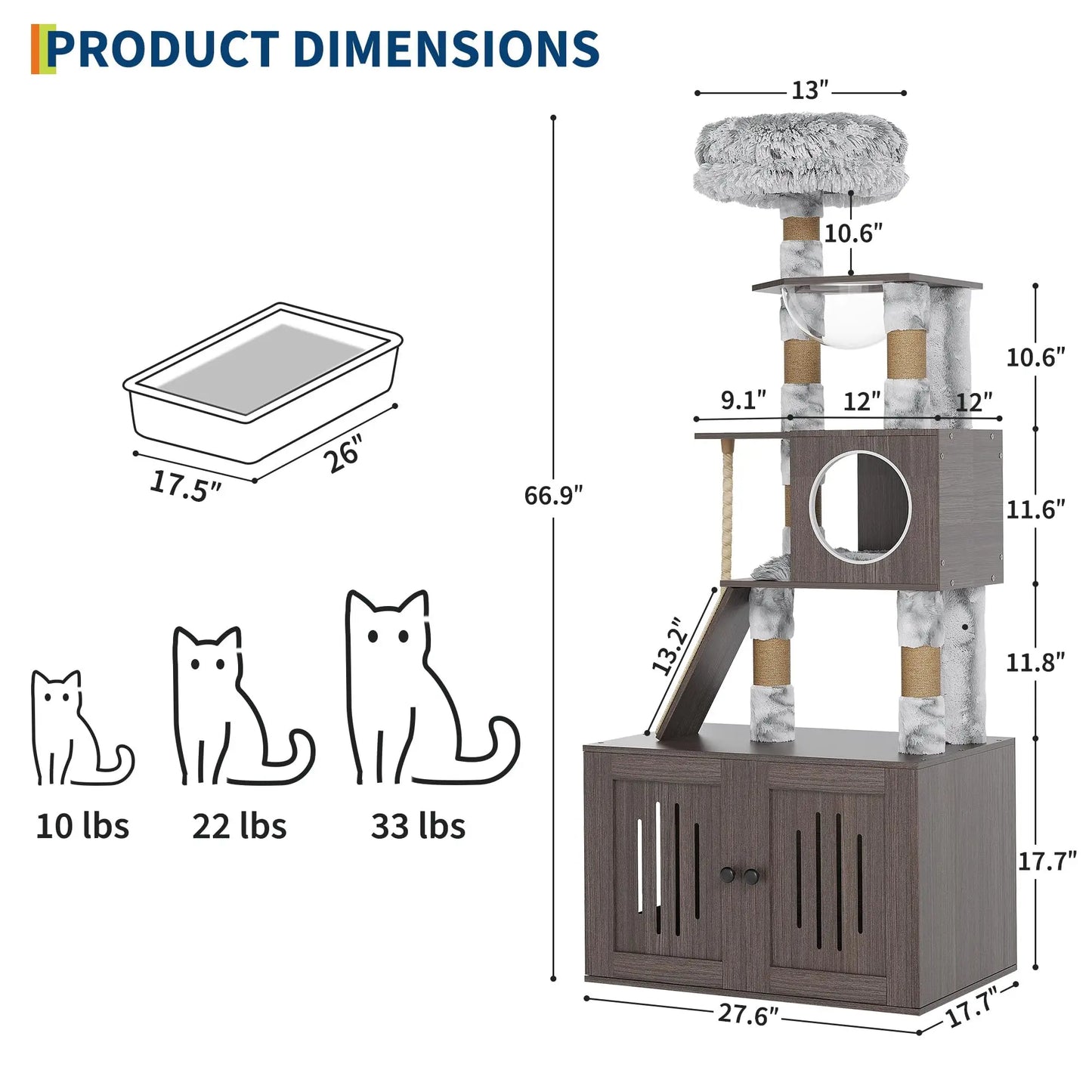 HiMISS Multi Level Cat Tree With Litter Box and Nest