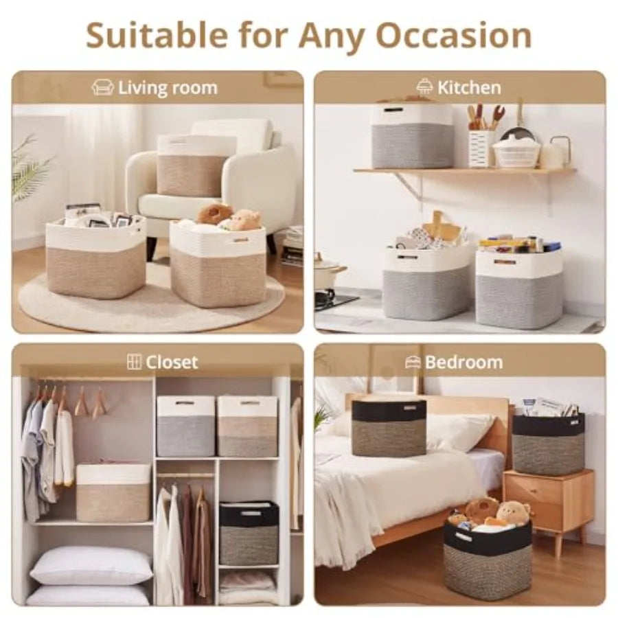 Cotton Rope Cube Storage Bins Set for Shelves Nursery