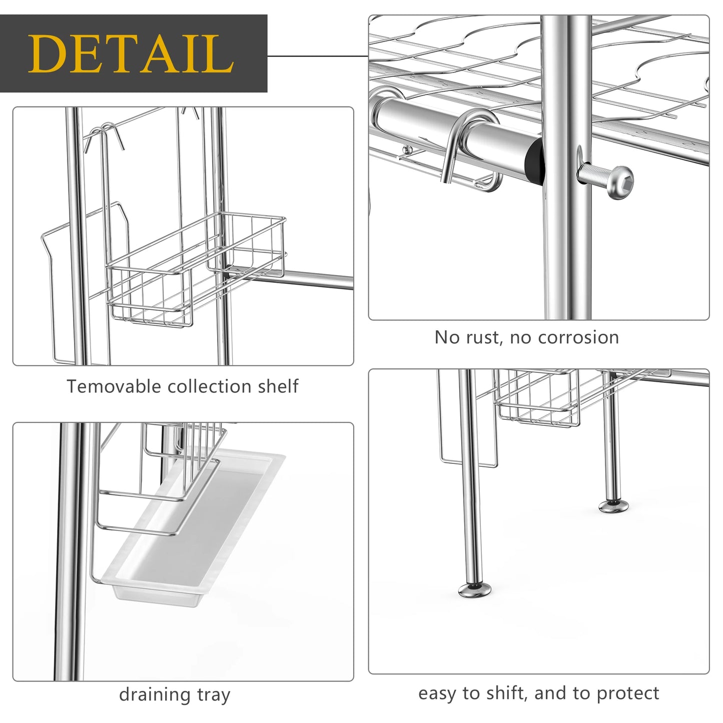 Two Tier Stainless Steel Dish Drying Rack With Utensil Holder