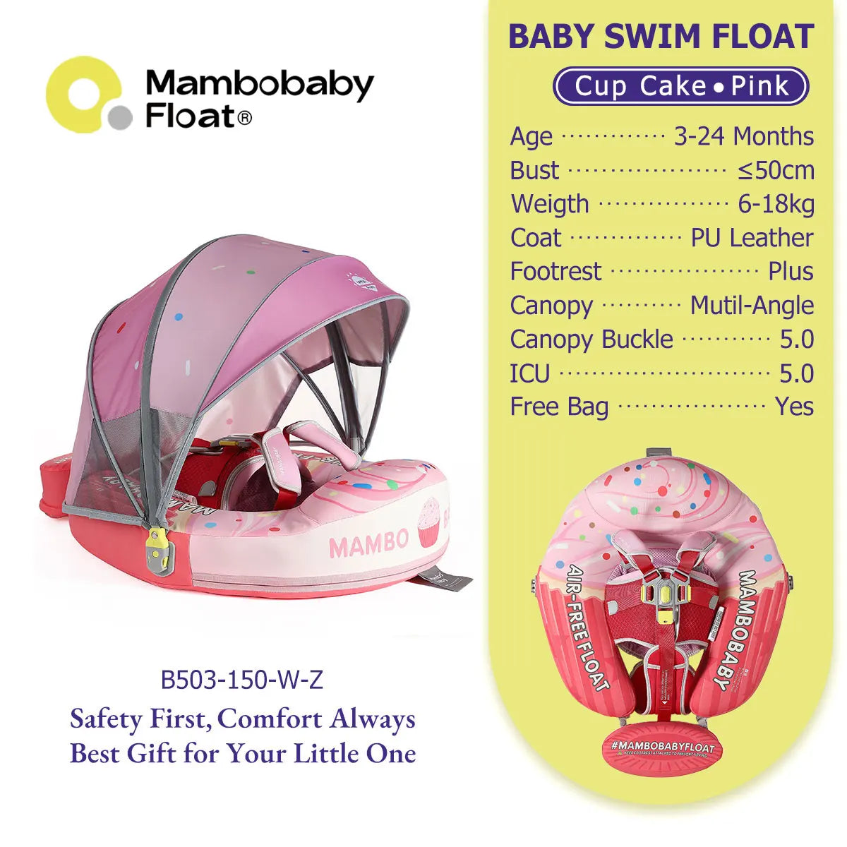 Mambobaby Baby Pool Float With Canopy And Adjustable Strap