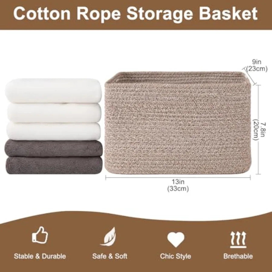 Woven Storage Baskets for Shelves and Organizing Cotton Rope Bins