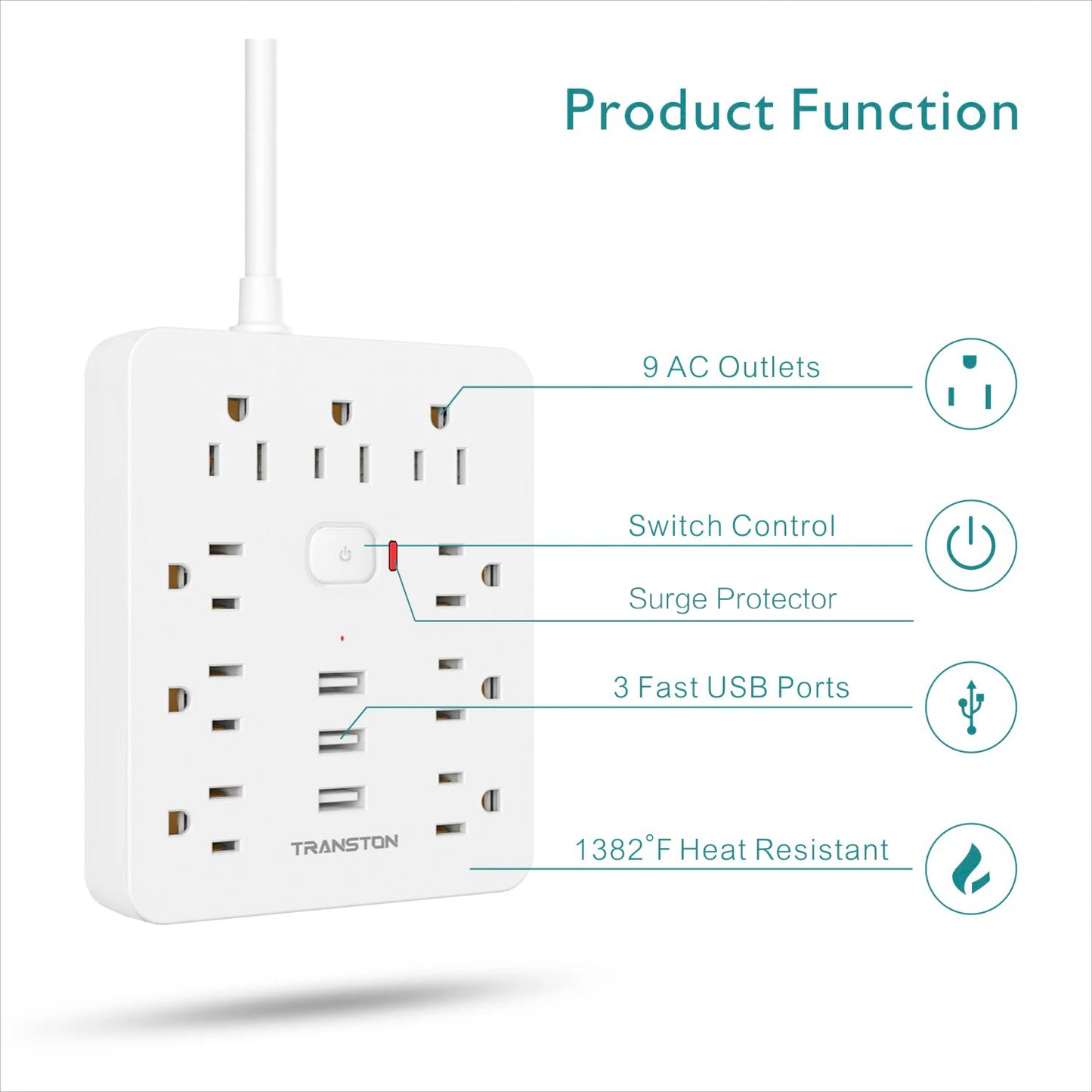 Power Outlet Surge Protector 9 Sockets And 3 USB Ports