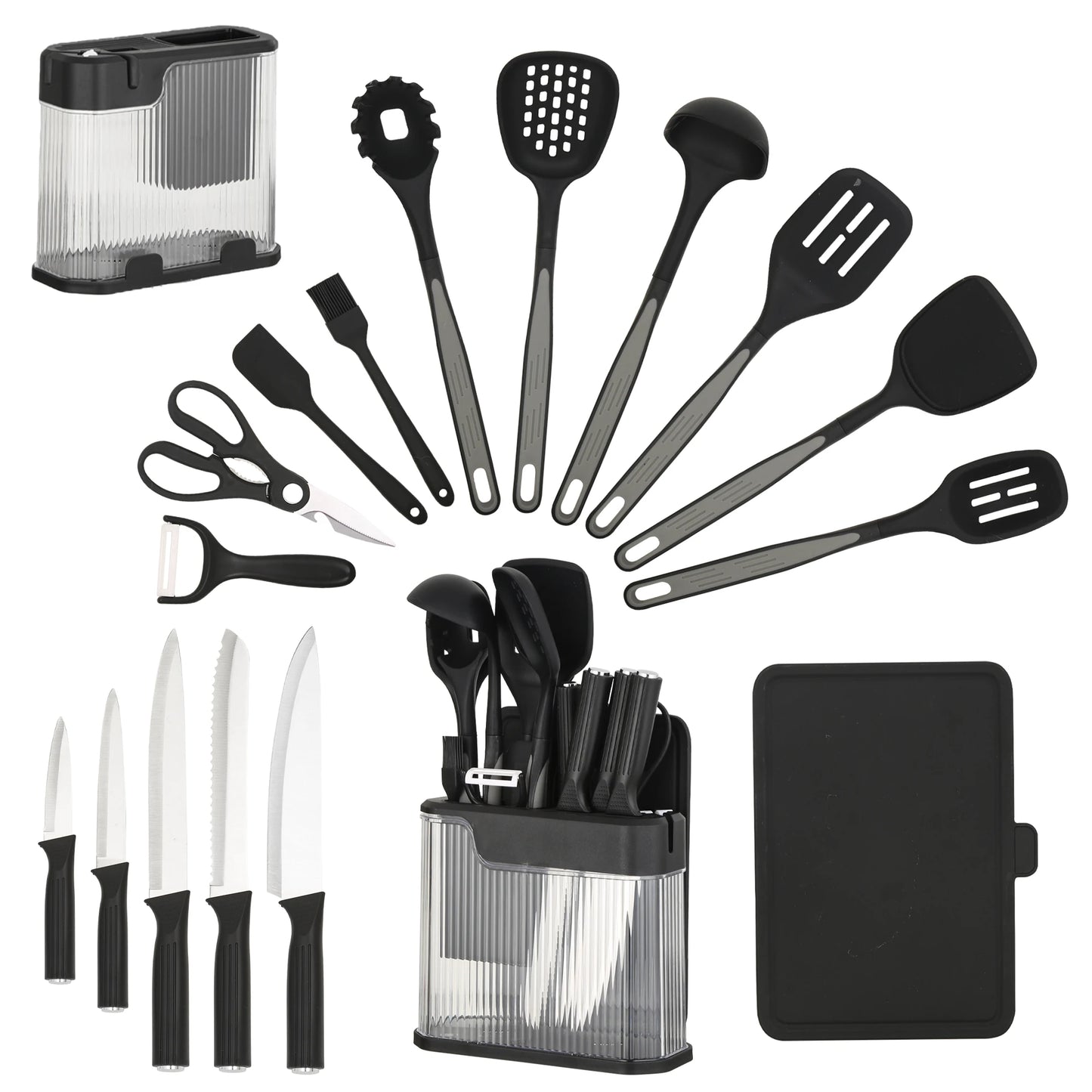 Silicone Kitchen Utensils Set With Knife Block Nonstick Tools