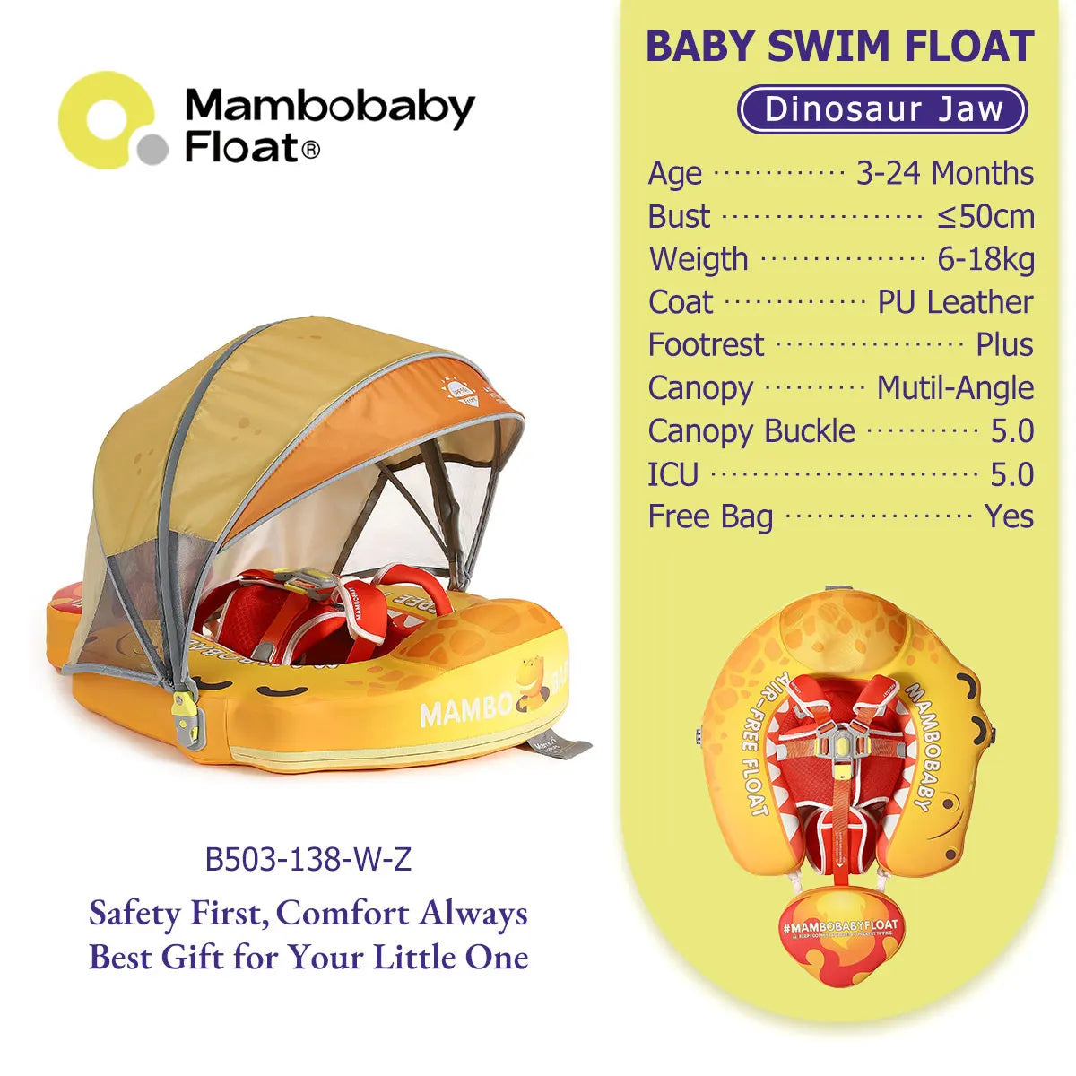 Mambobaby Baby Pool Float With Canopy And Adjustable Strap