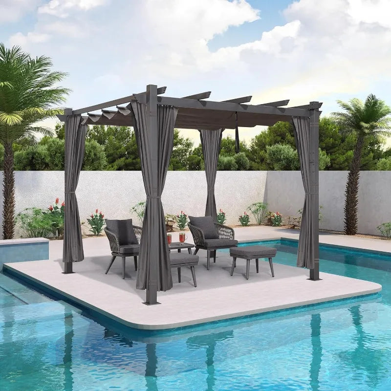 Purple Leaf Outdoor Retractable Pergola With Sun Shade Canopy