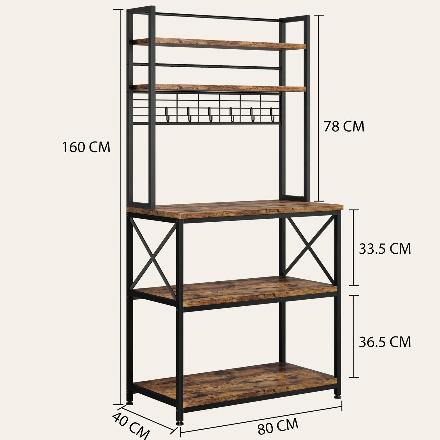 Microwave 5 Tier Standing Kitchen Shelf With 6 Hooks