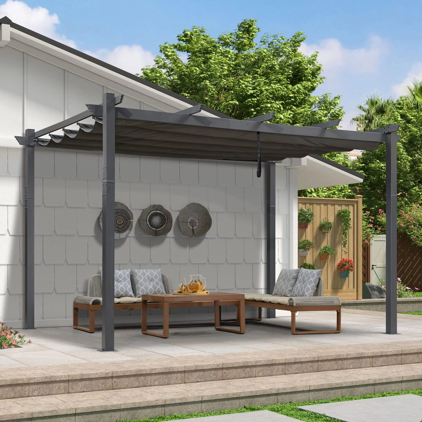 Purple Leaf Outdoor Retractable Pergola With Sun Shade Canopy