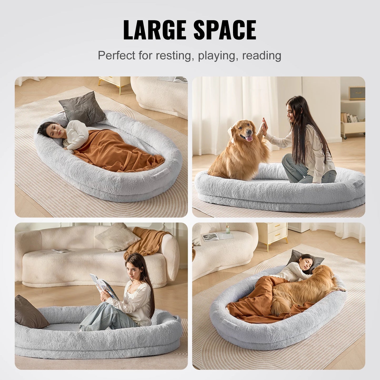 SucceBuy Human Dog Bed With Orthopedic Foam Faux Fur Cover