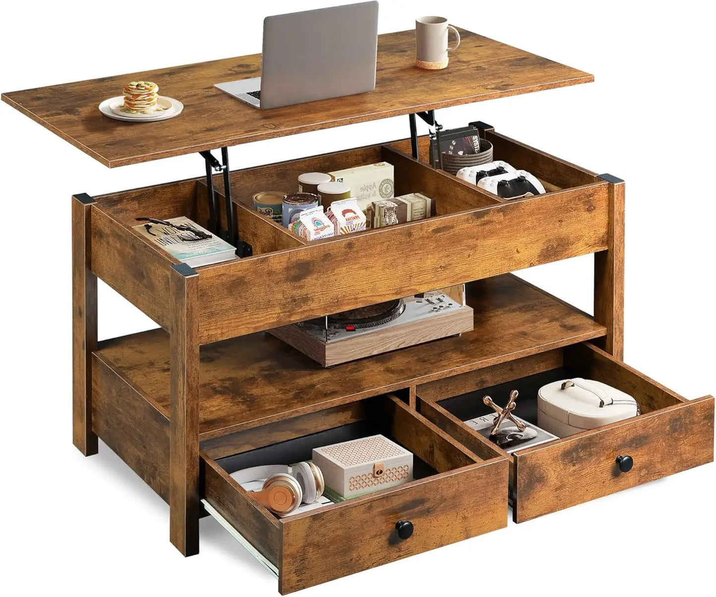WLIVE Lift Top Coffee Table With 2 Drawers LED Light