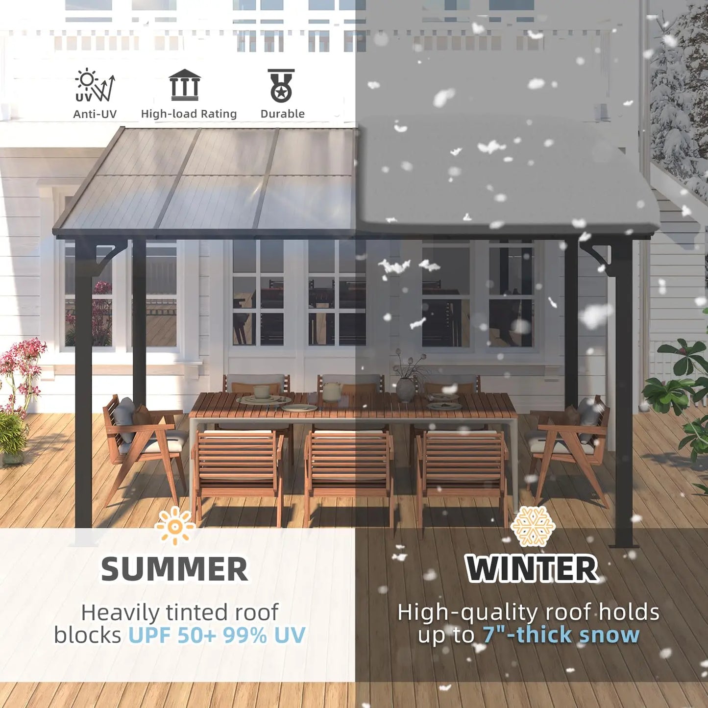 Wall Gazebo Hard Top Pergola For Outdoor Patio Deck