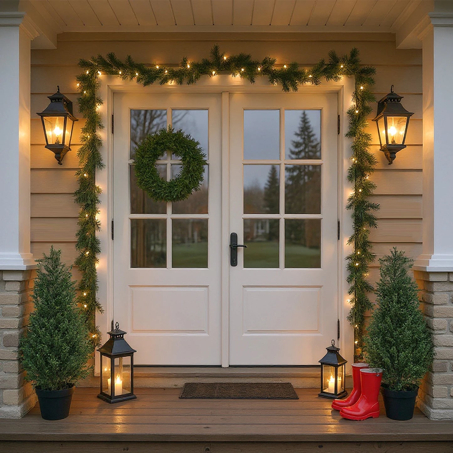HiMISS Artificial Cedar Topiary Trees 2 Pack UV Resistant Outdoor