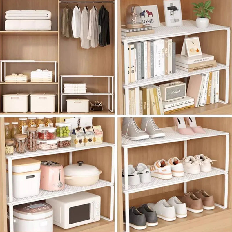 Stackable Telescopic Closet Shelf Bamboo Wardrobe Organizer With Dividers