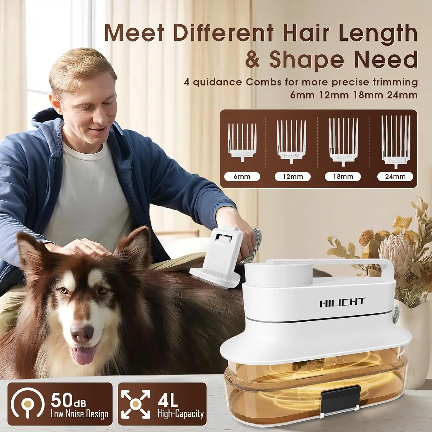 Pet Grooming Vacuum Kit Low Noise With 6 Tools For Dogs And Cats