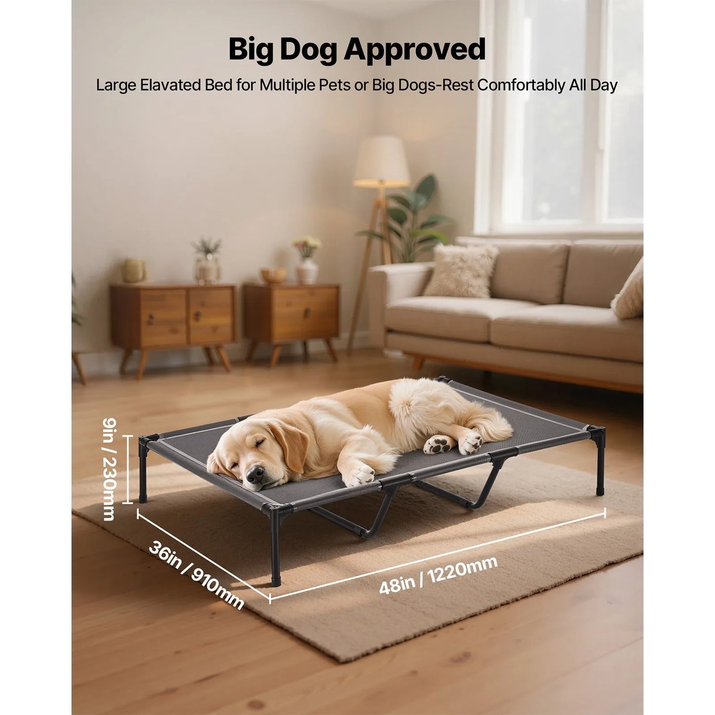 Portable Raised Dog Bed With Sturdy Metal Frame For Pets