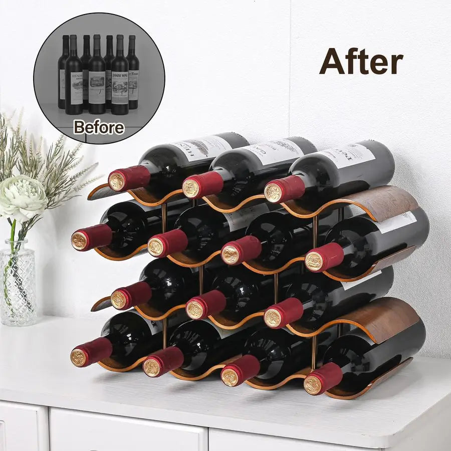 XMSJ Solid Wood Freestanding 14 Bottle Wine Rack 4 Tier